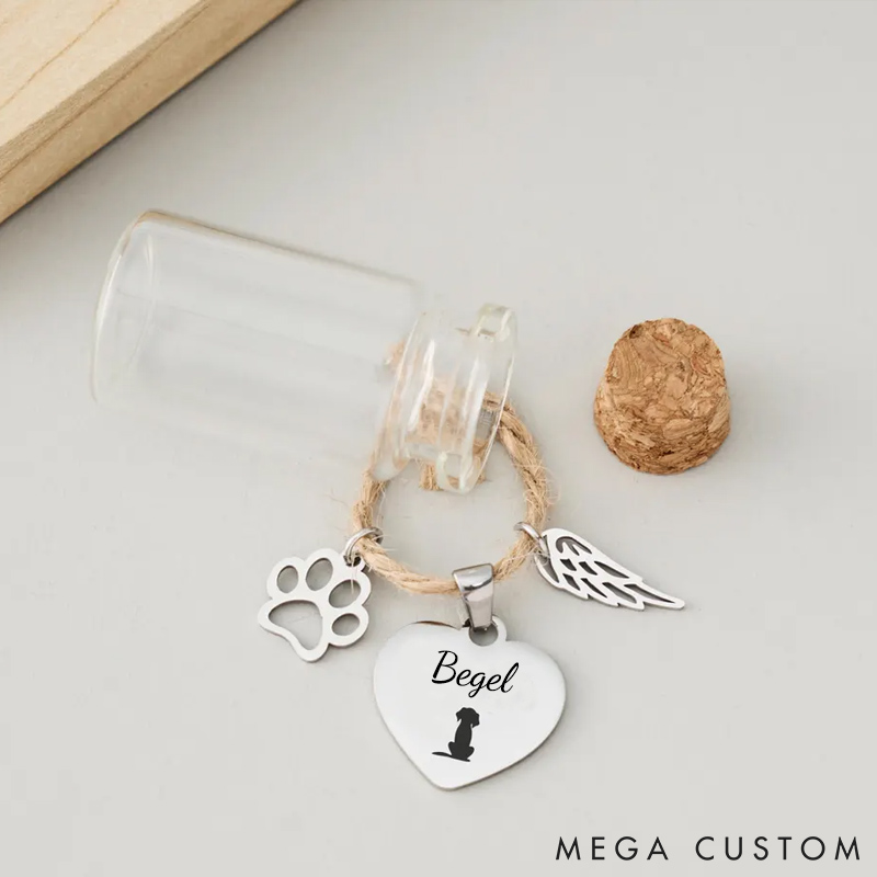 Personalized Pet Lover Pet Hair Keepsake Jar Custom Pet Fur Memorial Bottle with Name Tag Small Glass Jar for Dog Cat Loss Gift