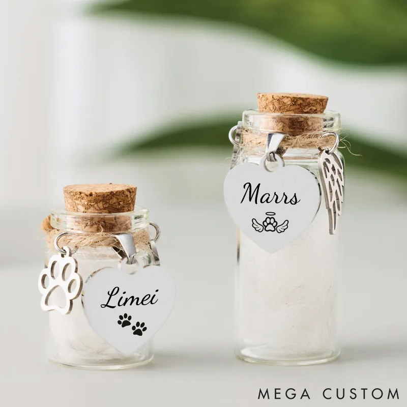 Personalized Pet Lover Pet Hair Keepsake Jar Custom Pet Fur Memorial Bottle with Name Tag Small Glass Jar for Dog Cat Loss Gift