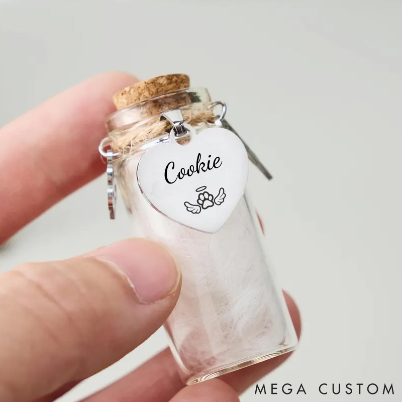 Personalized Pet Lover Pet Hair Keepsake Jar Custom Pet Fur Memorial Bottle with Name Tag Small Glass Jar for Dog Cat Loss Gift