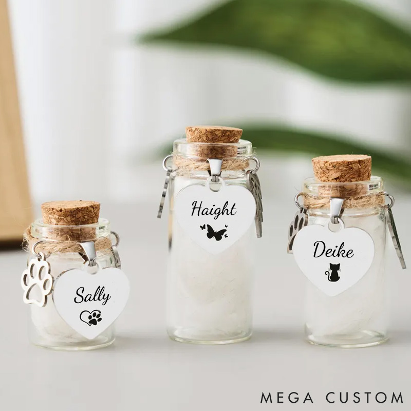 Personalized Pet Lover Pet Hair Keepsake Jar Custom Pet Fur Memorial Bottle with Name Tag Small Glass Jar for Dog Cat Loss Gift