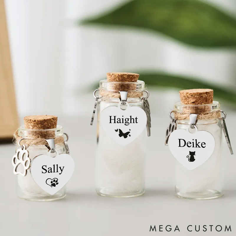 Personalized Pet Lover Pet Hair Keepsake Jar Memorial Bottle with Name Tag
