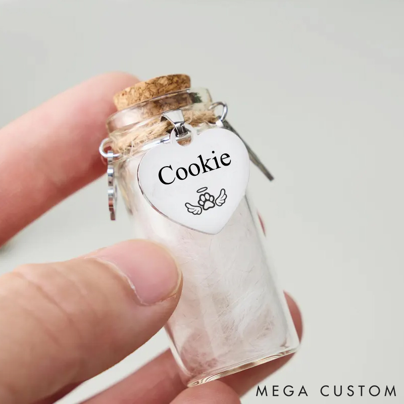 Personalized Pet Lover Pet Hair Keepsake Jar Memorial Bottle with Name Tag