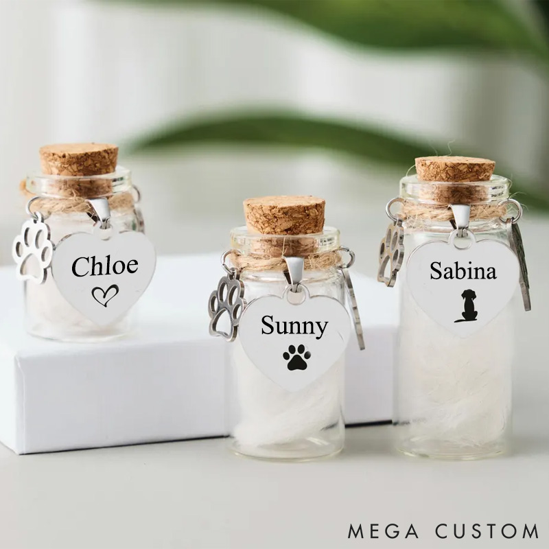 Personalized Pet Lover Pet Hair Keepsake Jar Memorial Bottle with Name Tag