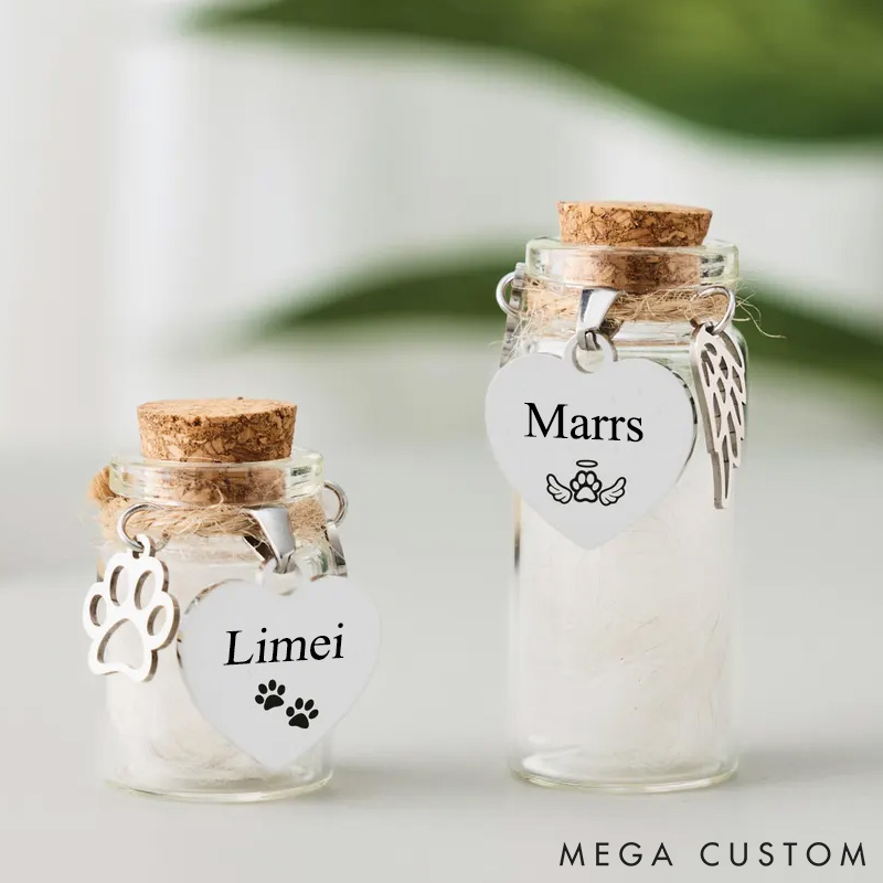 Personalized Pet Lover Pet Hair Keepsake Jar Memorial Bottle with Name Tag