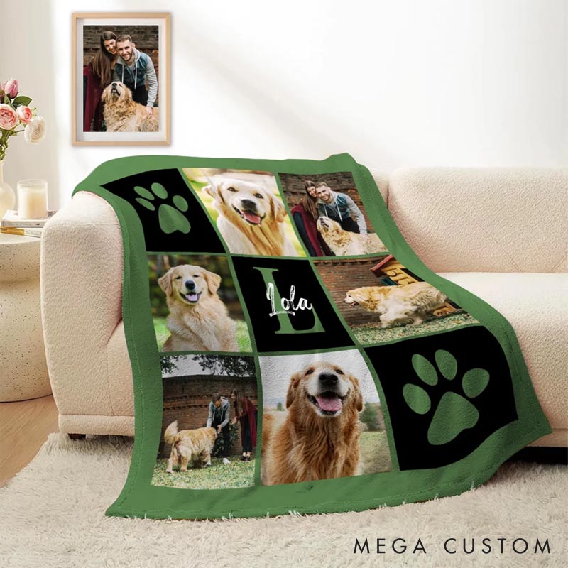 Personalized Pet Lover Pet Photo Blanket with Name and Initials Birthday Gift for Cat  Dog Throw Blanket