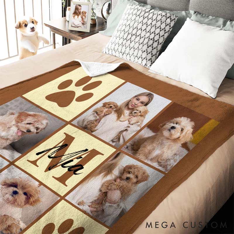 Personalized Pet Lover Pet Photo Blanket with Name and Initials Birthday Gift for Cat  Dog Throw Blanket