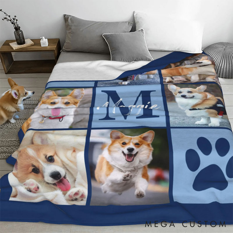 Personalized Pet Lover Pet Photo Blanket with Name and Initials Birthday Gift for Cat  Dog Throw Blanket