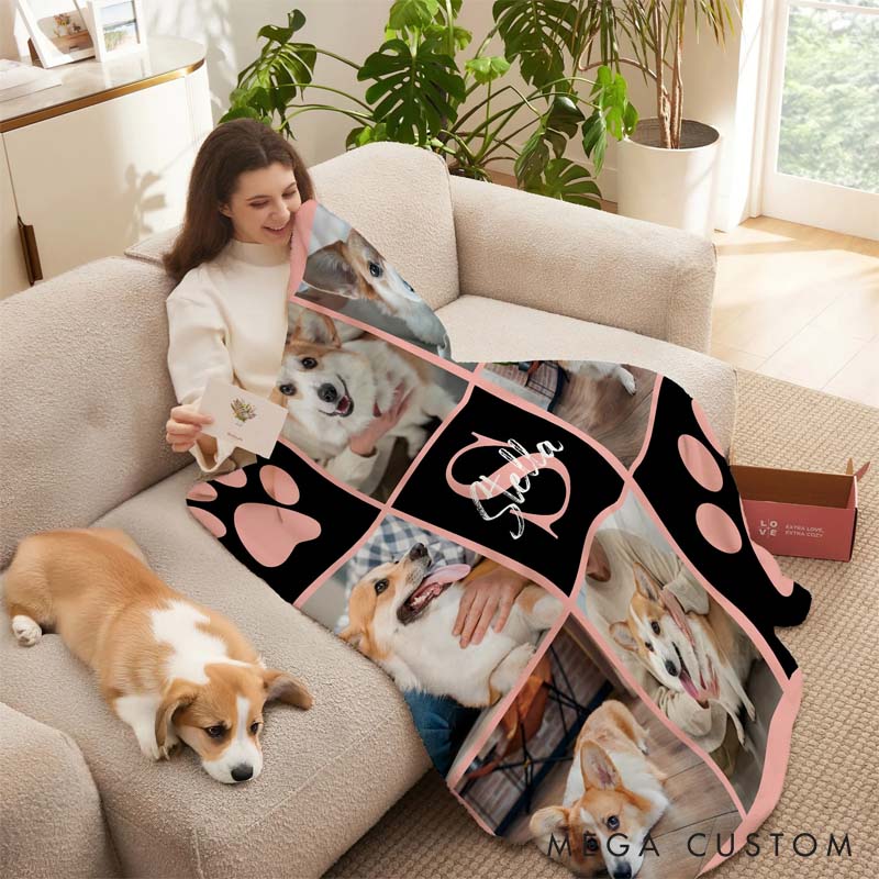 Personalized Pet Lover Pet Photo Blanket with Name and Initials Birthday Gift for Cat  Dog Throw Blanket