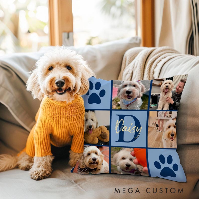 Personalized Pet Lover Pet Photo Blanket with Name and Initials Birthday Gift for Cat Dog Throw Pillow