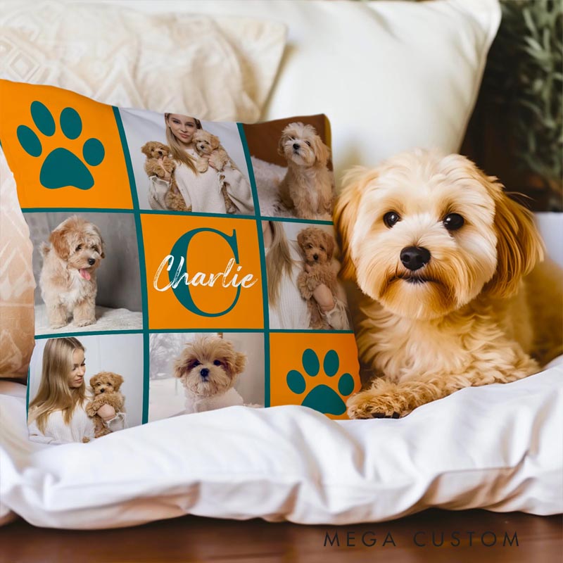 Personalized Pet Lover Pet Photo Blanket with Name and Initials Birthday Gift for Cat Dog Throw Pillow