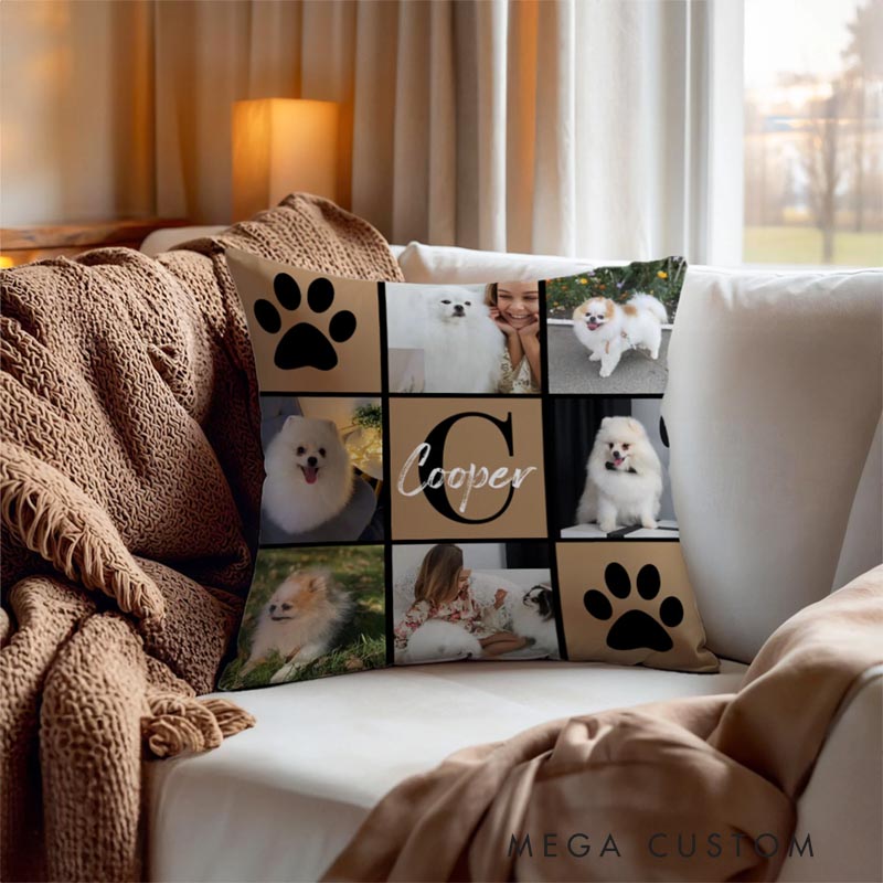 Personalized Pet Lover Pet Photo Blanket with Name and Initials Birthday Gift for Cat Dog Throw Pillow