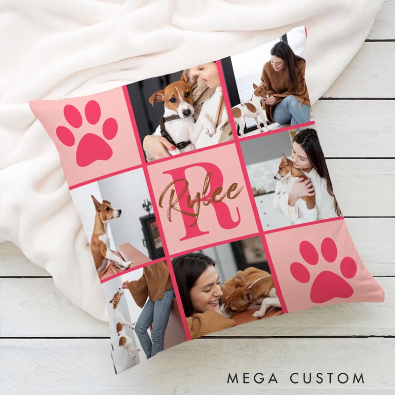 Personalized Pet Lover Pet Photo Blanket with Name and Initials Birthday Gift for Cat Dog Throw Pillow