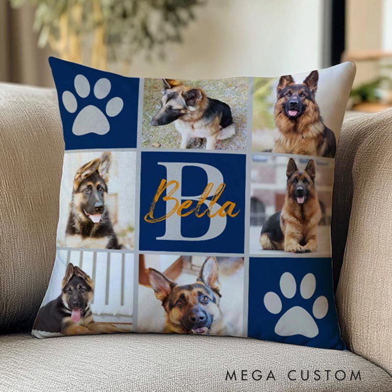 Personalized Pet Lover Pet Photo Blanket with Name and Initials Birthday Gift for Cat Dog Throw Pillow