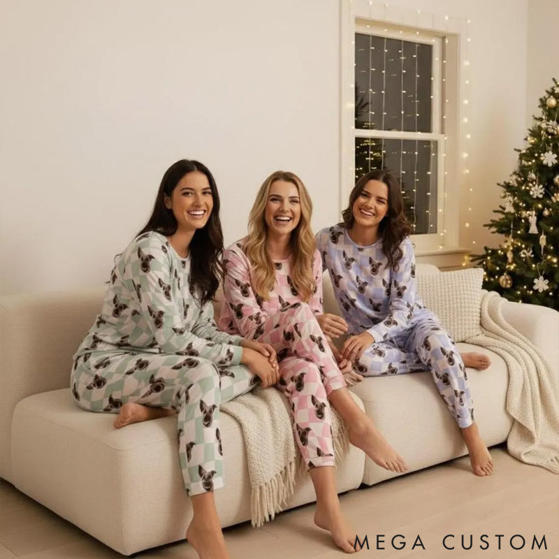 Personalized Pet Lover Pet Photo Checker Pajamas Christmas Family Matching
