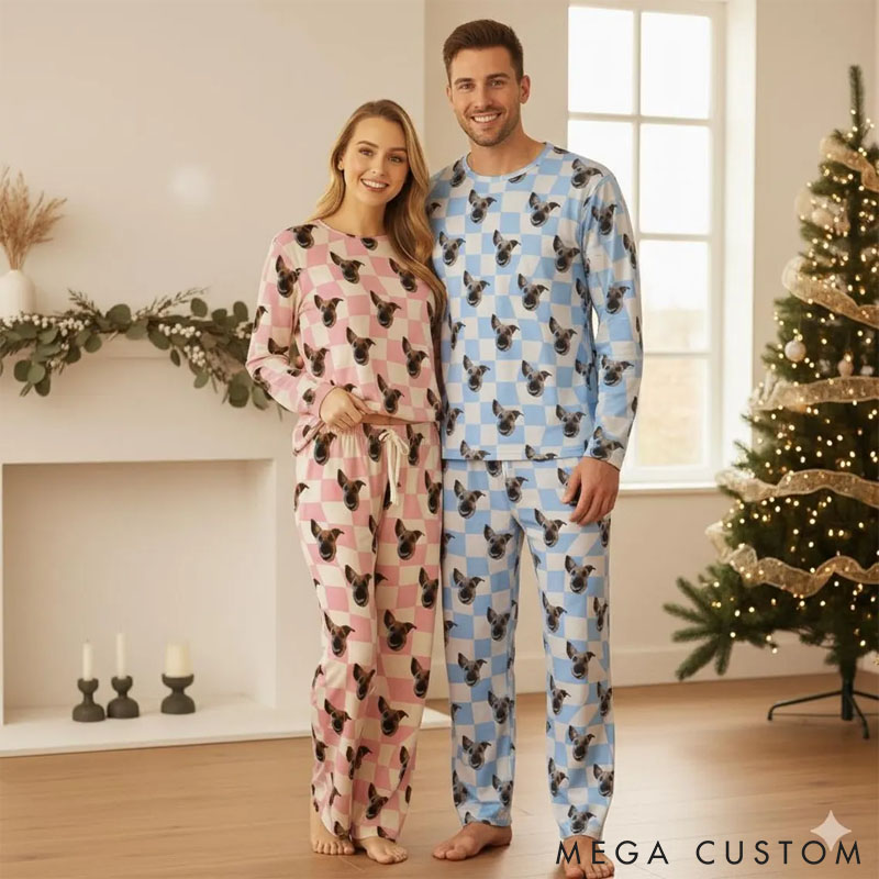 Personalized Pet Lover Pet Photo Checker Pajamas Christmas Family Matching