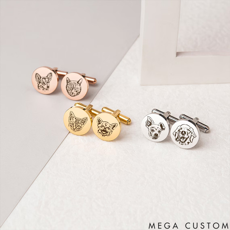 Personalized Pet Lover Pet Photo Engraved Accessories Cufflinks