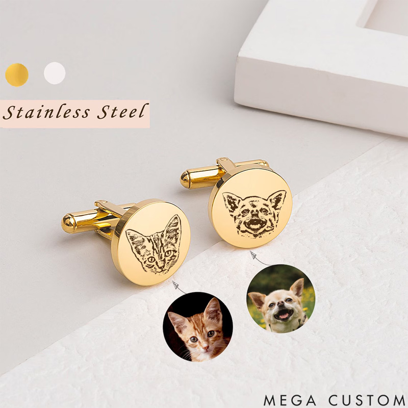 Personalized Pet Lover Pet Photo Engraved Accessories Cufflinks