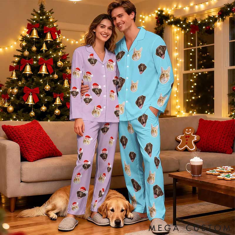 Personalized Pet Lover Pet Photo Gingerbread Man Candy Christmas Tree Christmas Pajama Set