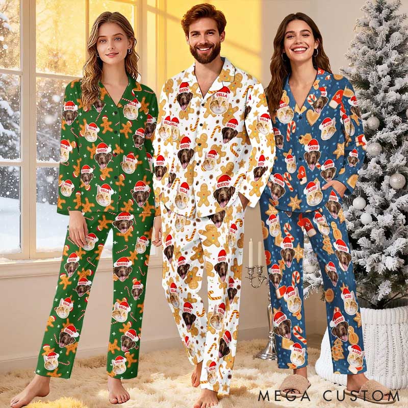 Personalized Pet Lover Pet Photo Gingerbread Man Candy Christmas Tree Christmas Pajama Set