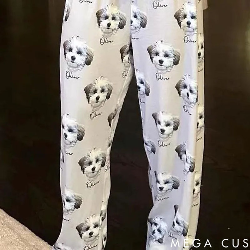 Personalized Pet Lover Pet Photo Name and Dog Head Pajamas