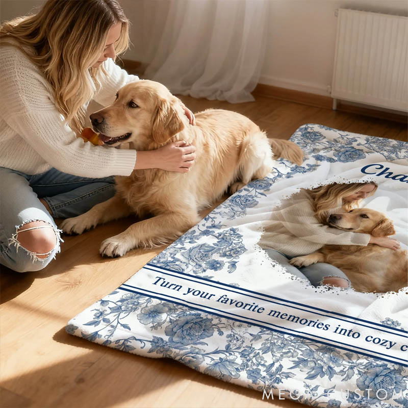 Personalized Pet Lover Pet Photo Toile De Jouy Soft Pet Blanket with Name and Text