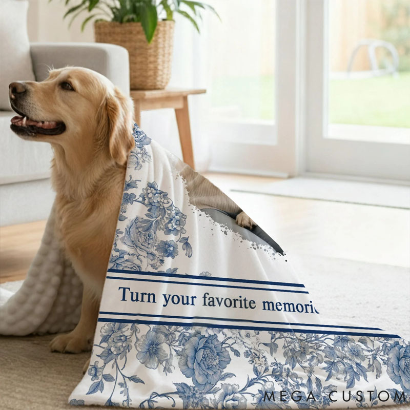 Personalized Pet Lover Pet Photo Toile De Jouy Soft Pet Blanket with Name and Text