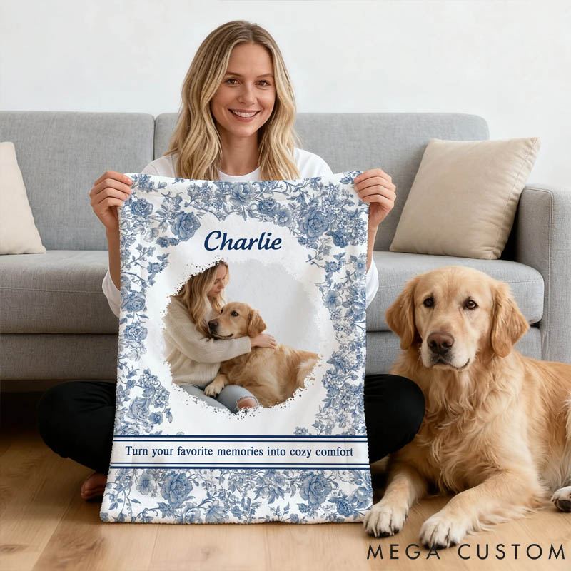 Personalized Pet Lover Pet Photo Toile De Jouy Soft Pet Blanket with Name and Text