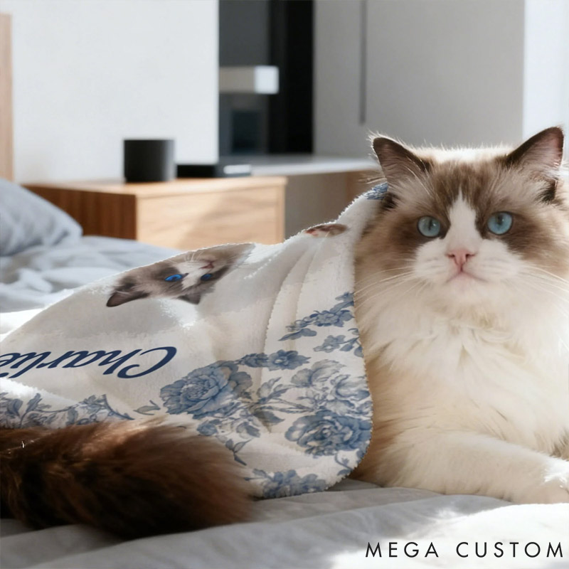 Personalized Pet Lover Pet Photo Toile De Jouy Soft Pet Blanket with Name and Text
