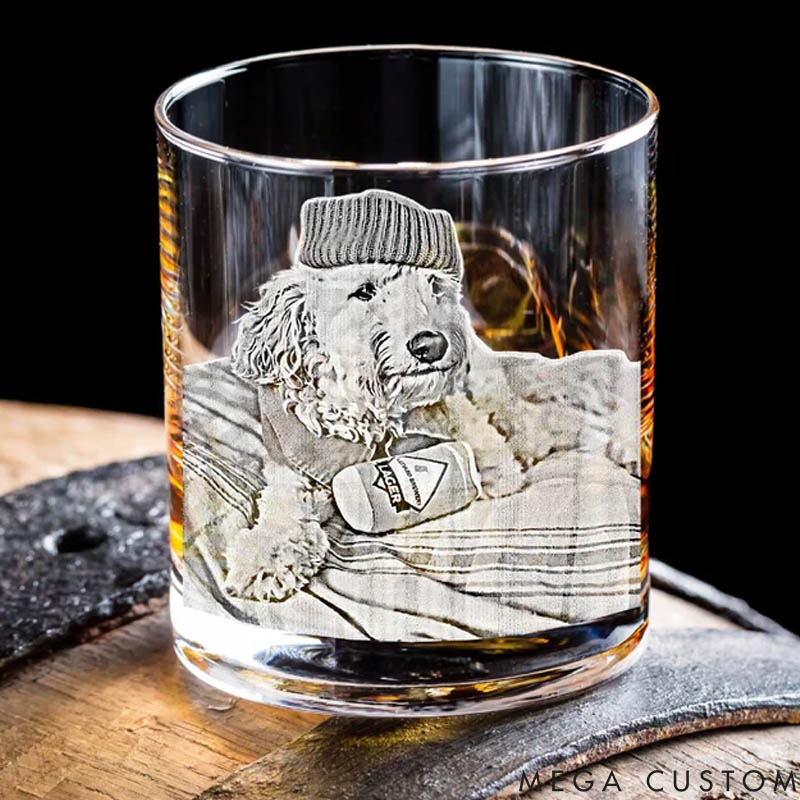 Personalized Pet Lover Pet Portrait Engraved with Your Pet's Image Thoughtful Gifts Whiskey Glasses