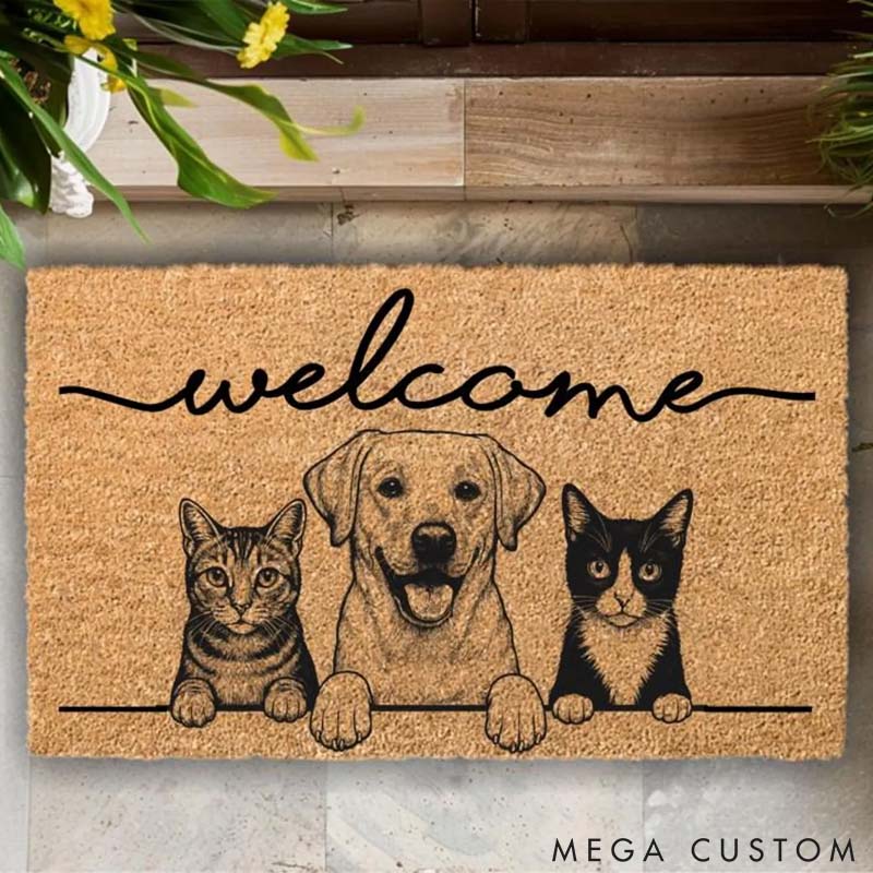 Personalized Pet Lover Pet Portrait Gift for Family Home Doormat