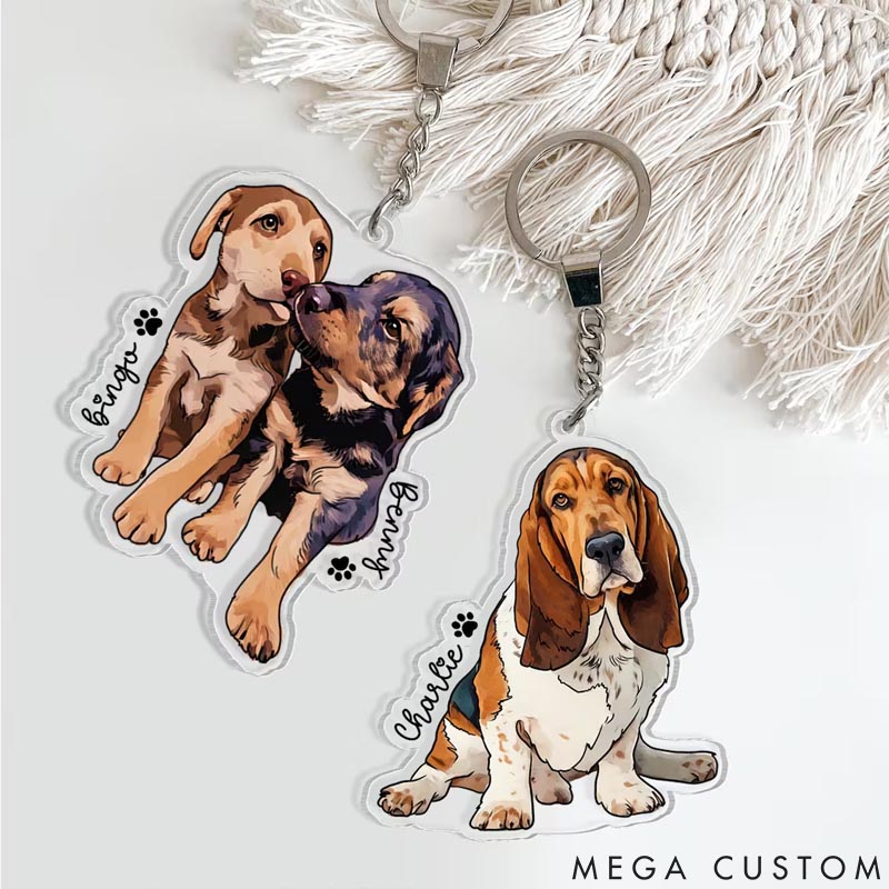 Personalized Pet Lover Pet Portrait Keychain Pet Photo Keychain