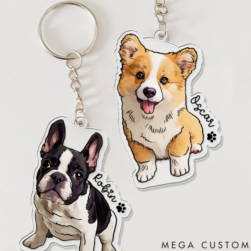 Personalized Pet Lover Pet Portrait Keychain Pet Photo Keychain