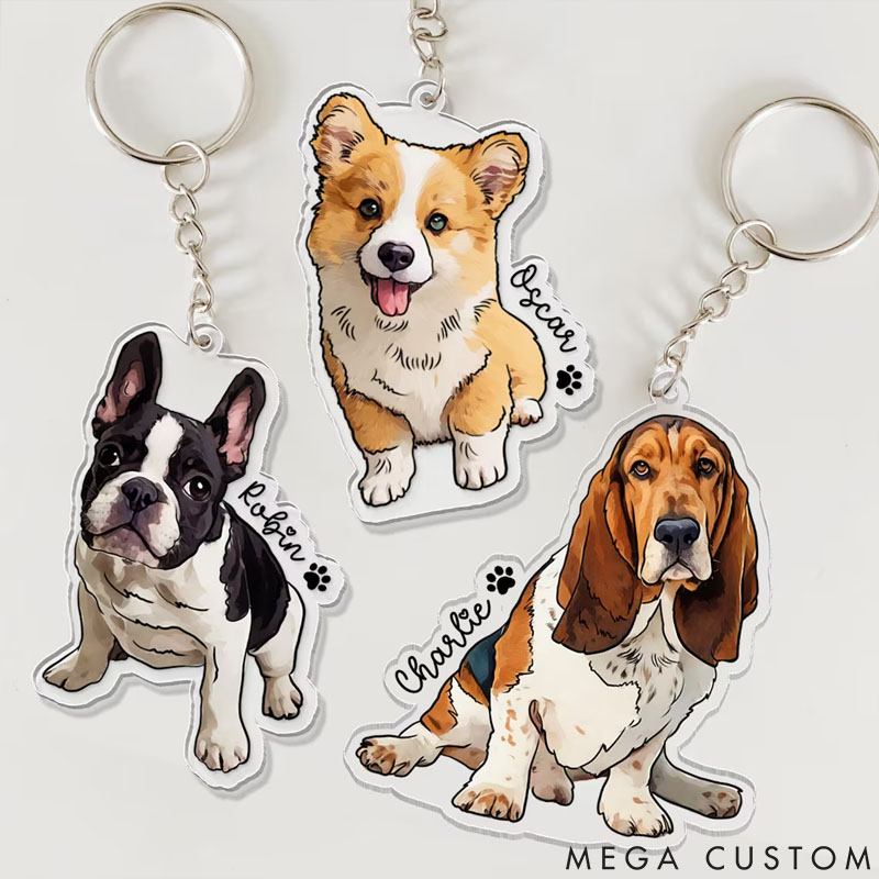 Personalized Pet Lover Pet Portrait Keychain Pet Photo Keychain
