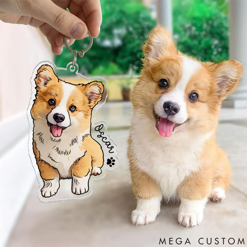 Personalized Pet Lover Pet Portrait Keychain Pet Photo Keychain