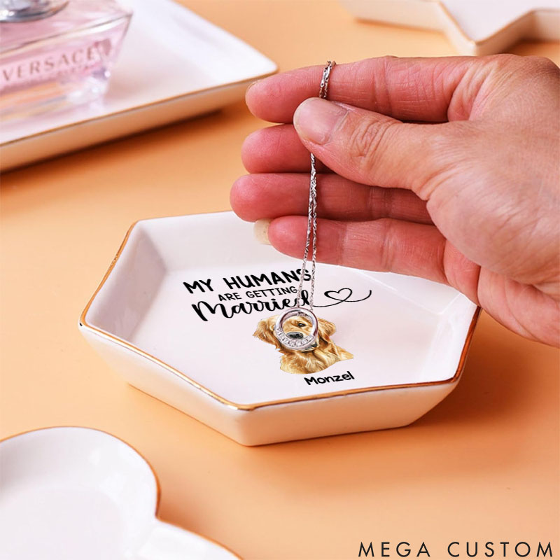 Personalized Pet Lover Pet Wedding Plates Featuring Your Furry Friends Hexagon Ring Dishes