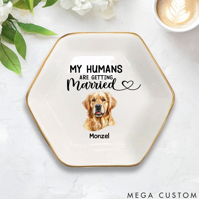 Personalized Pet Lover Pet Wedding Plates Featuring Your Furry Friends Hexagon Ring Dishes
