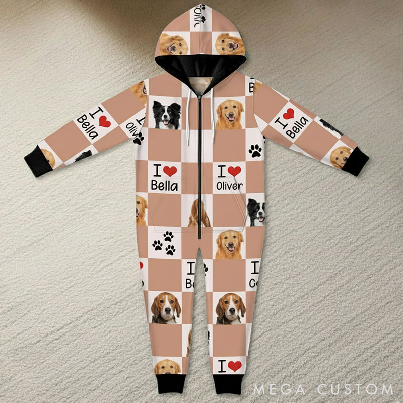 Personalized Pet Lover Photo Cute Paw Checkerboard Print  Adult Onesie