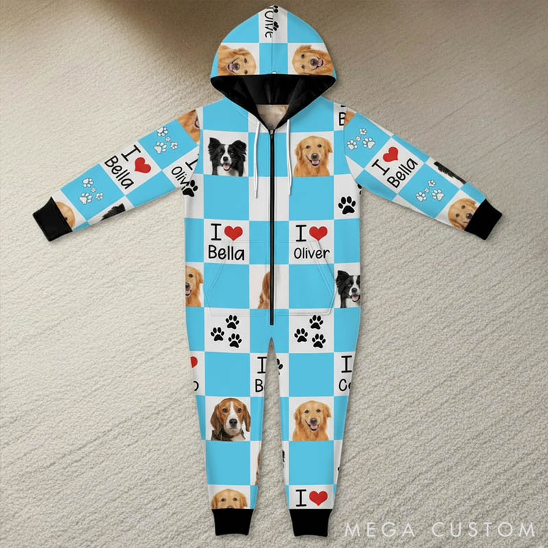 Personalized Pet Lover Photo Cute Paw Checkerboard Print  Adult Onesie