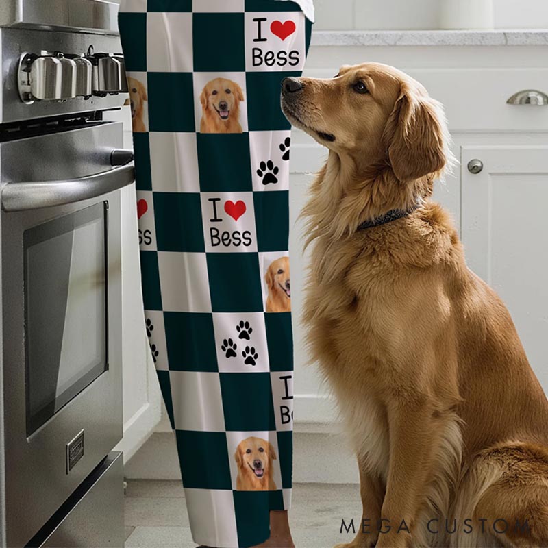 Personalized Pet Lover Photo Cute Paw Checkerboard Print  Pajama Pants