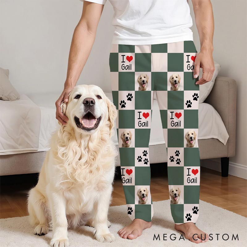 Personalized Pet Lover Photo Cute Paw Checkerboard Print  Pajama Pants