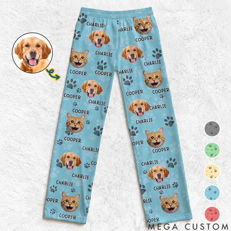 Personalized Pet Lover Photo Pawsome Christmas Vibes Pants Pajamas