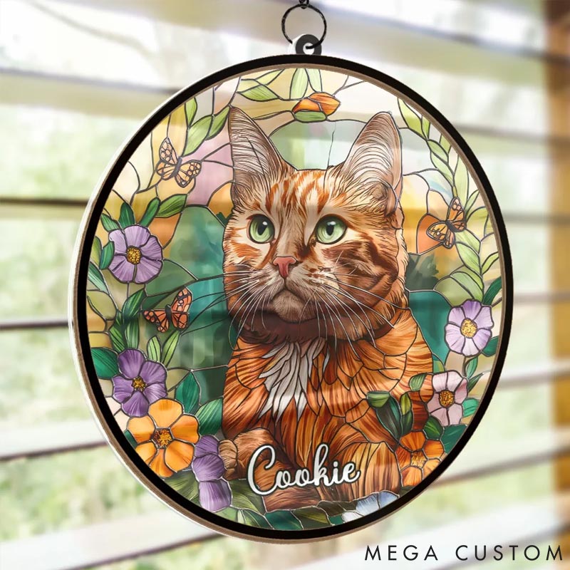Personalized Pet Lover Photo a Cat's Love Is Never Forgotten Sun Catcher