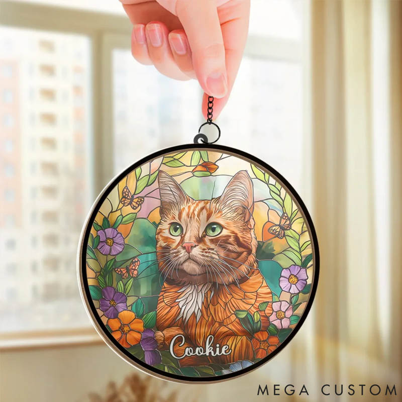 Personalized Pet Lover Photo a Cat's Love Is Never Forgotten Sun Catcher