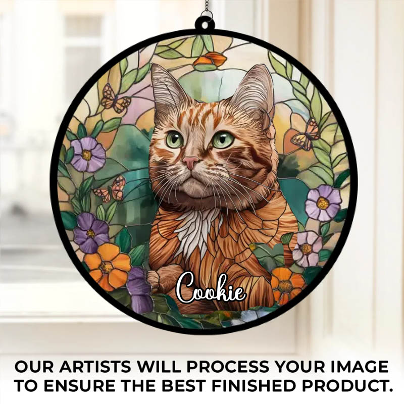 Personalized Pet Lover Photo a Cat's Love Is Never Forgotten Sun Catcher