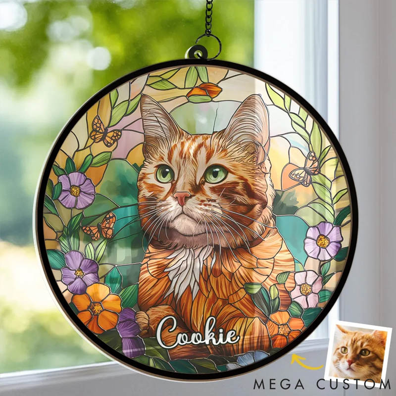 Personalized Pet Lover Photo a Cat's Love Is Never Forgotten Sun Catcher