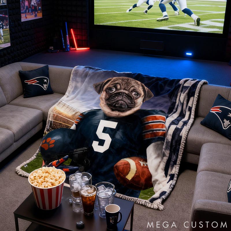 Personalized Pet Lover Photo and Name Football Pet Blanket Chicago Football Team Dog Cat Blanket Custom Sport Favorite Team Blanket