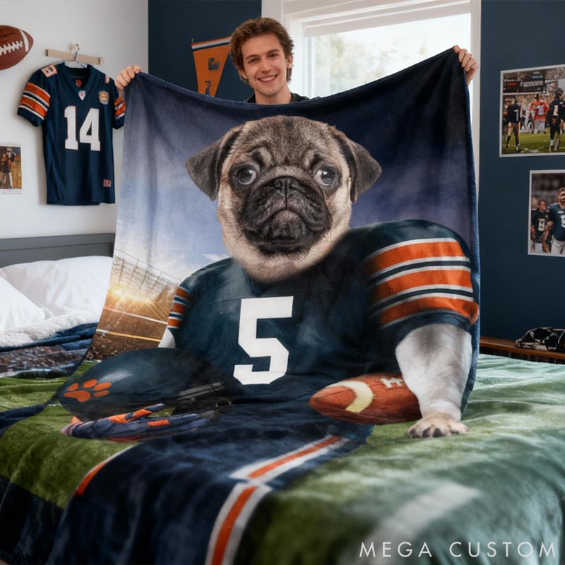 Personalized Pet Lover Photo and Name Football Pet Blanket Chicago Football Team Dog Cat Blanket Custom Sport Favorite Team Blanket