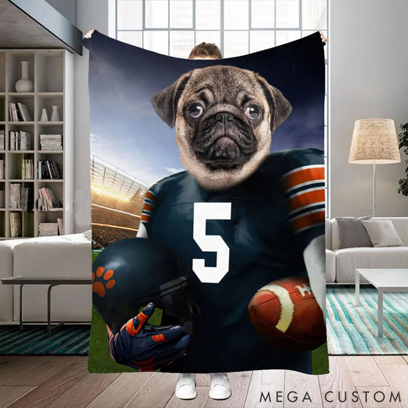 Personalized Pet Lover Photo and Name Football Pet Blanket Chicago Football Team Dog Cat Blanket Custom Sport Favorite Team Blanket