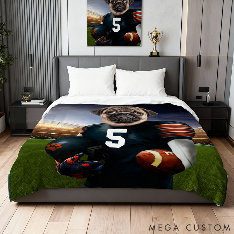 Personalized Pet Lover Photo and Name Football Pet Blanket Chicago Football Team Dog Cat Blanket Custom Sport Favorite Team Blanket