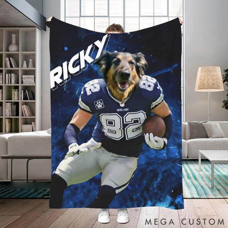 Personalized Pet Lover Photo and Name Football Pet Blanket Football Team Dog Cat Blanket Custom Sport Favorite Team Blanket